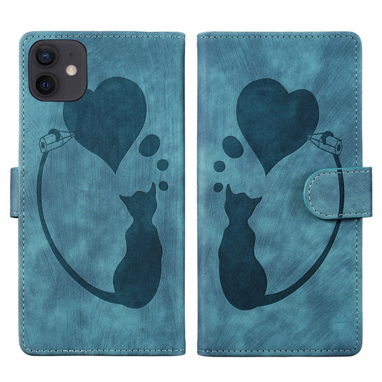 Custodia per telefono in pelle con penna a cuore e gatto in rilievo, For iPhone 12 mini, For iPhone 11 Pro Max, For iPhone 11, For iPhone 11 Pro