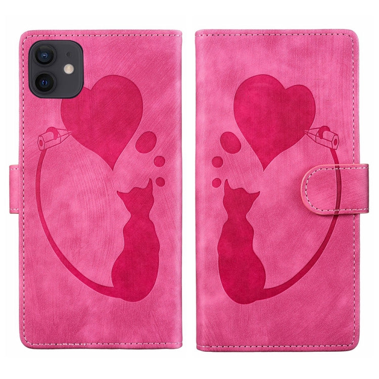 Custodia per telefono in pelle con penna a cuore e gatto in rilievo, For iPhone 12 mini, For iPhone 11 Pro Max, For iPhone 11, For iPhone 11 Pro