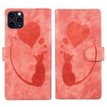 Custodia per telefono in pelle con penna a cuore e gatto in rilievo, For iPhone 12 mini, For iPhone 11 Pro Max, For iPhone 11, For iPhone 11 Pro
