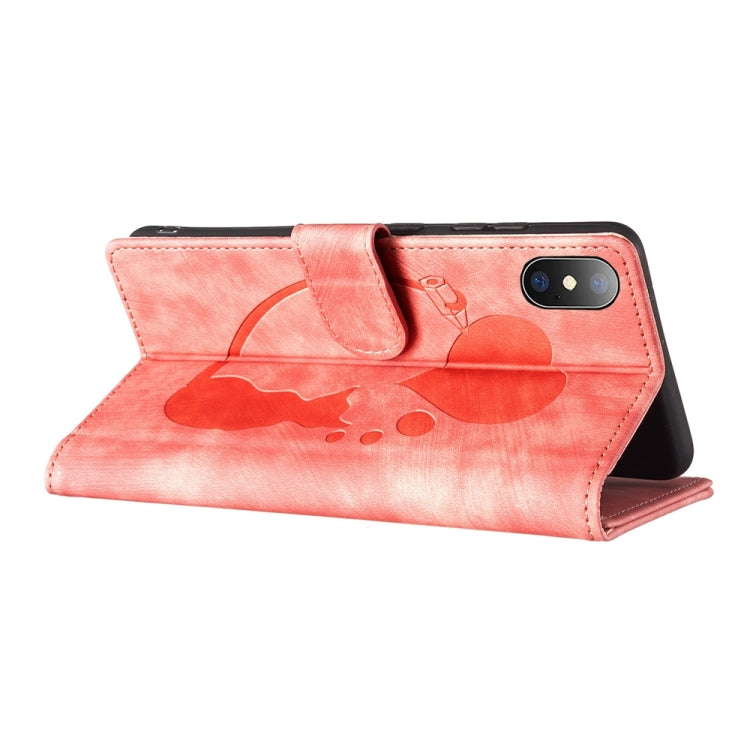 Custodia per telefono in pelle con penna a cuore e gatto in rilievo, For iPhone X / XS, For iPhone XR, For iPhone XS Max, For iPhone 7 Plus / 8 Plus