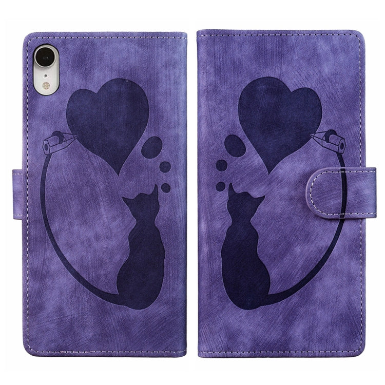 Custodia per telefono in pelle con penna a cuore e gatto in rilievo, For iPhone X / XS, For iPhone XR, For iPhone XS Max, For iPhone 7 Plus / 8 Plus