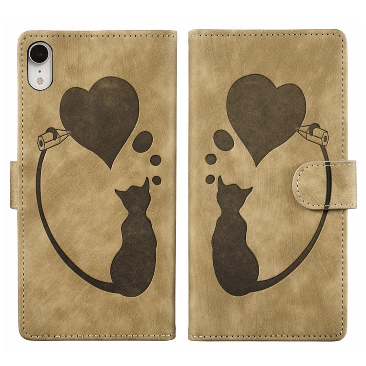 Custodia per telefono in pelle con penna a cuore e gatto in rilievo, For iPhone X / XS, For iPhone XR, For iPhone XS Max, For iPhone 7 Plus / 8 Plus