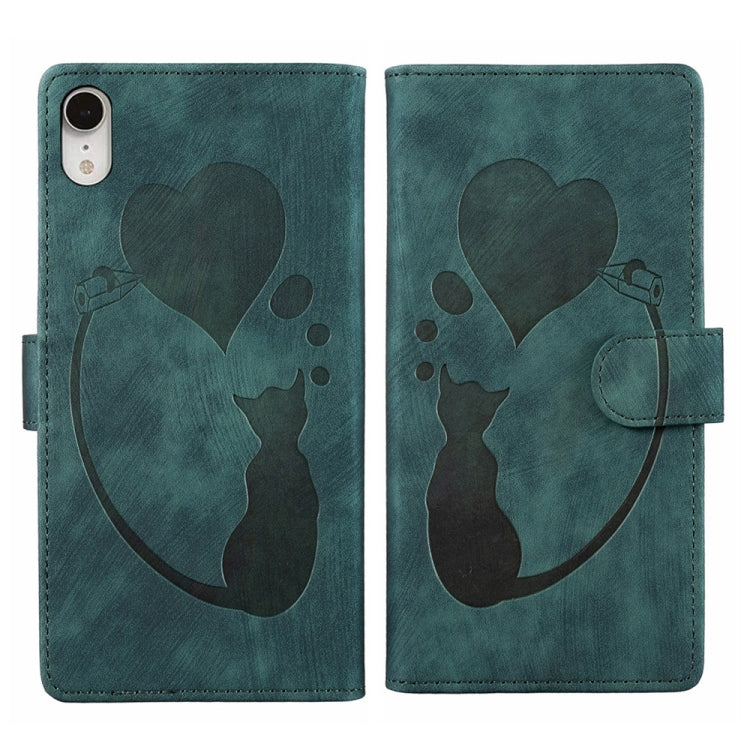 Custodia per telefono in pelle con penna a cuore e gatto in rilievo, For iPhone X / XS, For iPhone XR, For iPhone XS Max, For iPhone 7 Plus / 8 Plus