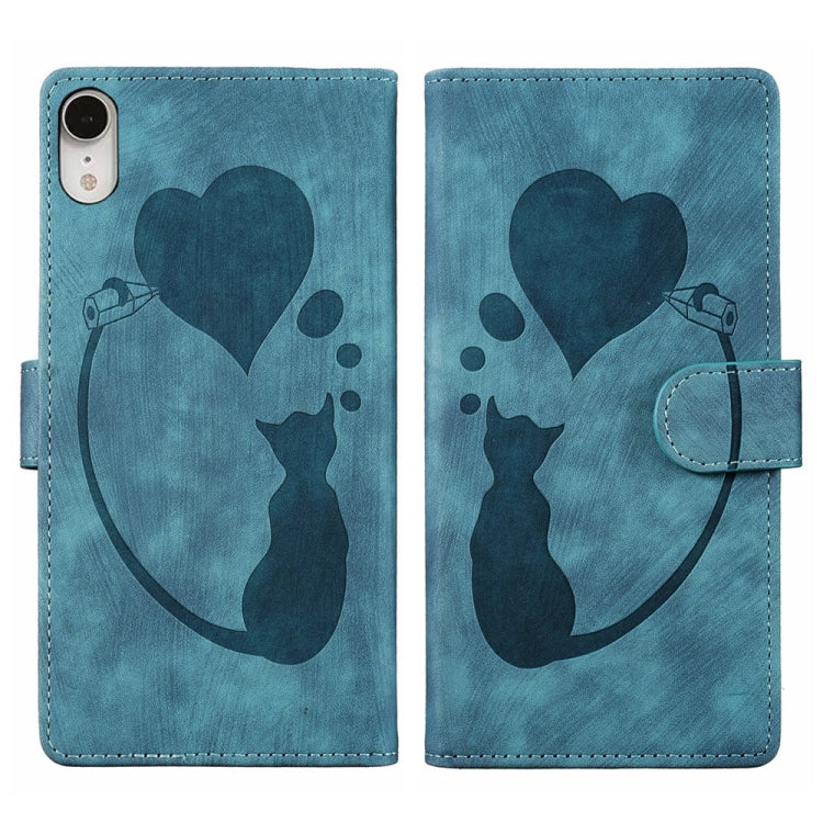 Custodia per telefono in pelle con penna a cuore e gatto in rilievo, For iPhone X / XS, For iPhone XR, For iPhone XS Max, For iPhone 7 Plus / 8 Plus