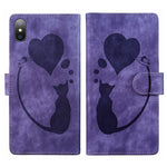 Custodia per telefono in pelle con penna a cuore e gatto in rilievo, For iPhone X / XS, For iPhone XR, For iPhone XS Max, For iPhone 7 Plus / 8 Plus