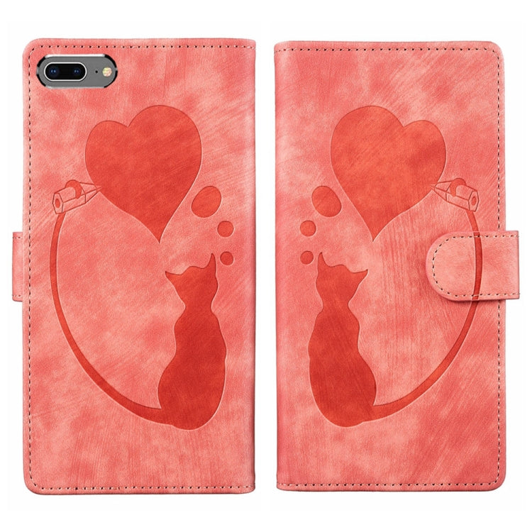 Custodia per telefono in pelle con penna a cuore e gatto in rilievo, For iPhone X / XS, For iPhone XR, For iPhone XS Max, For iPhone 7 Plus / 8 Plus