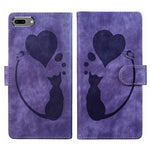 Custodia per telefono in pelle con penna a cuore e gatto in rilievo, For iPhone X / XS, For iPhone XR, For iPhone XS Max, For iPhone 7 Plus / 8 Plus