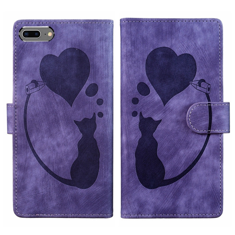Custodia per telefono in pelle con penna a cuore e gatto in rilievo, For iPhone X / XS, For iPhone XR, For iPhone XS Max, For iPhone 7 Plus / 8 Plus