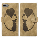 Custodia per telefono in pelle con penna a cuore e gatto in rilievo, For iPhone X / XS, For iPhone XR, For iPhone XS Max, For iPhone 7 Plus / 8 Plus
