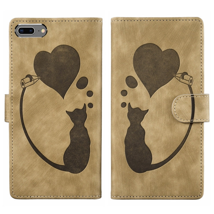 Custodia per telefono in pelle con penna a cuore e gatto in rilievo, For iPhone X / XS, For iPhone XR, For iPhone XS Max, For iPhone 7 Plus / 8 Plus