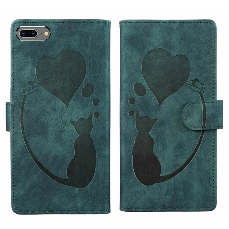 Custodia per telefono in pelle con penna a cuore e gatto in rilievo, For iPhone X / XS, For iPhone XR, For iPhone XS Max, For iPhone 7 Plus / 8 Plus