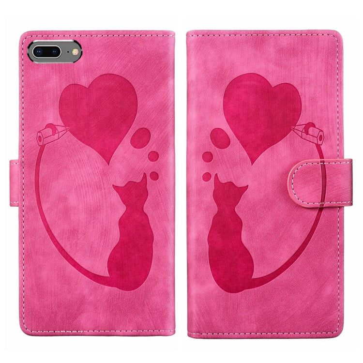 Custodia per telefono in pelle con penna a cuore e gatto in rilievo, For iPhone X / XS, For iPhone XR, For iPhone XS Max, For iPhone 7 Plus / 8 Plus