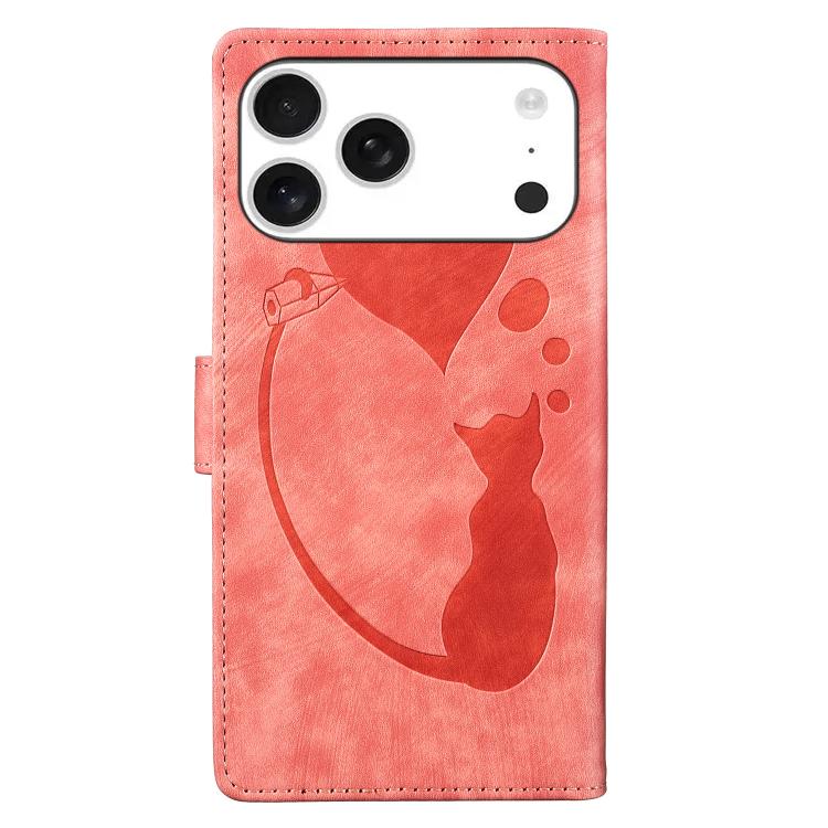 Custodia per telefono in pelle con penna a cuore e gatto in rilievo, For iPhone 17 Pro Max, For iPhone 17 Pro, For iPhone 17, For iPhone Air
