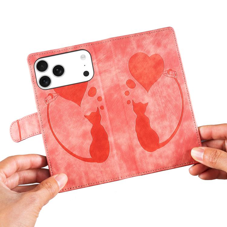Custodia per telefono in pelle con penna a cuore e gatto in rilievo, For iPhone 17 Pro Max, For iPhone 17 Pro, For iPhone 17, For iPhone Air
