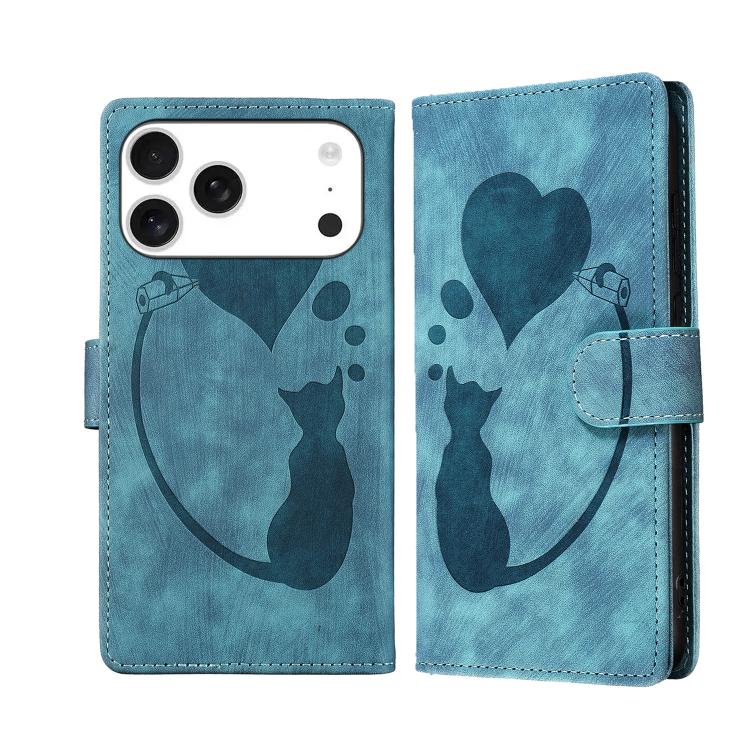 Custodia per telefono in pelle con penna a cuore e gatto in rilievo, For iPhone 17 Pro Max, For iPhone 17 Pro, For iPhone 17, For iPhone Air