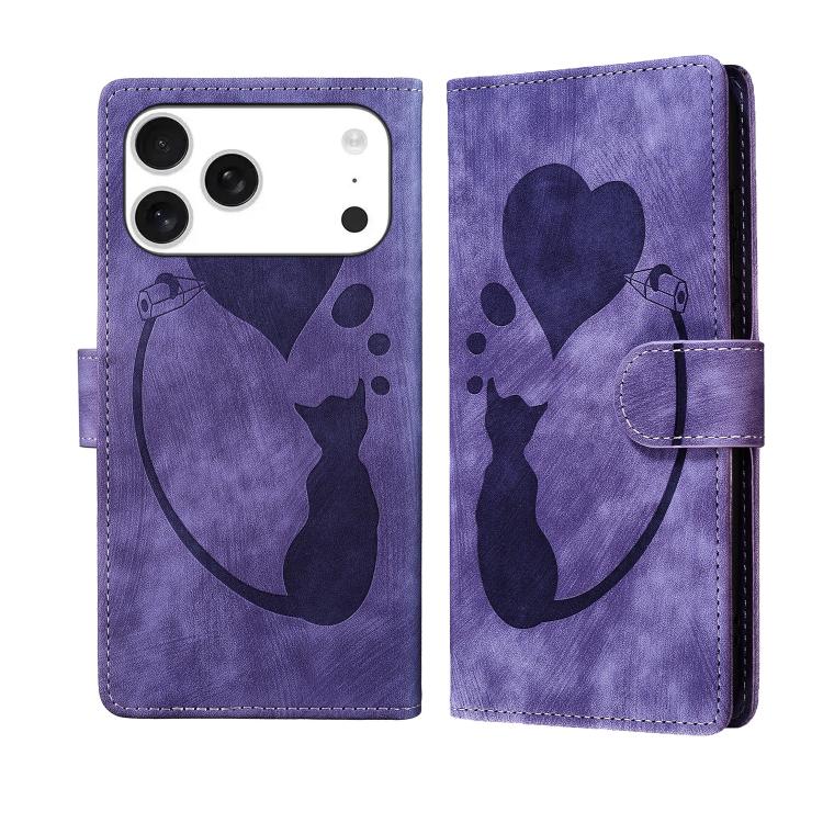 Custodia per telefono in pelle con penna a cuore e gatto in rilievo, For iPhone 17 Pro Max, For iPhone 17 Pro, For iPhone 17, For iPhone Air