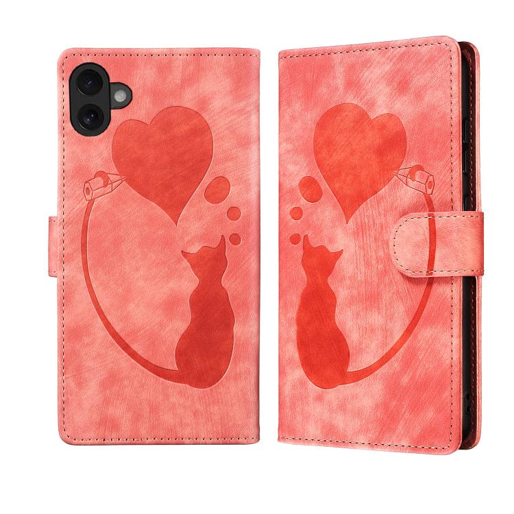 Custodia per telefono in pelle con penna a cuore e gatto in rilievo, For iPhone 17 Pro Max, For iPhone 17 Pro, For iPhone 17, For iPhone Air