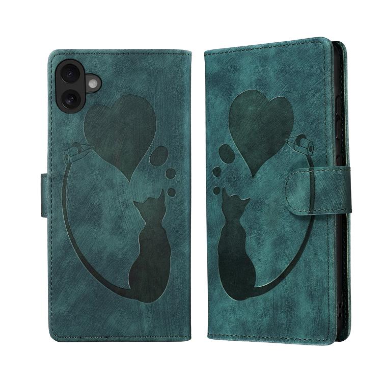 Custodia per telefono in pelle con penna a cuore e gatto in rilievo, For iPhone 17 Pro Max, For iPhone 17 Pro, For iPhone 17, For iPhone Air