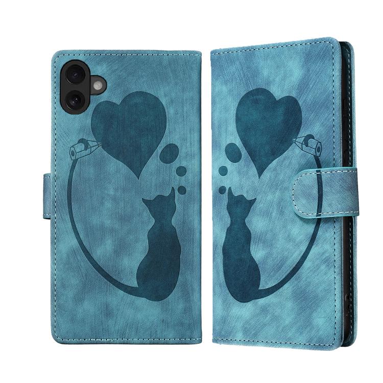 Custodia per telefono in pelle con penna a cuore e gatto in rilievo, For iPhone 17 Pro Max, For iPhone 17 Pro, For iPhone 17, For iPhone Air