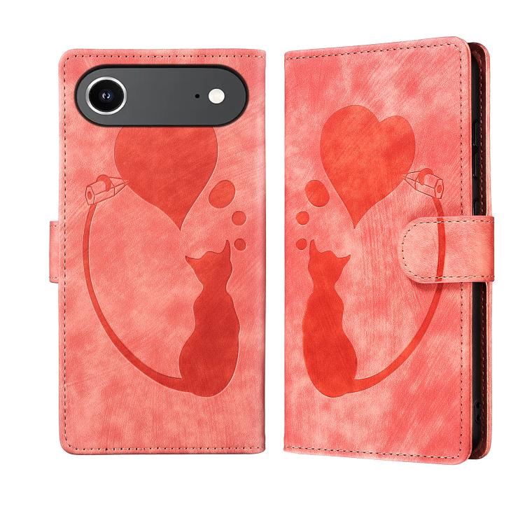 Custodia per telefono in pelle con penna a cuore e gatto in rilievo, For iPhone 17 Pro Max, For iPhone 17 Pro, For iPhone 17, For iPhone Air