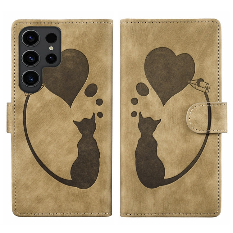 Custodia per telefono in pelle con penna a cuore e gatto in rilievo, For Samsung Galaxy A15 5G, For Samsung Galaxy A55 5G, For Samsung Galaxy A35 5G, For Samsung Galaxy S24 Ultra 5G