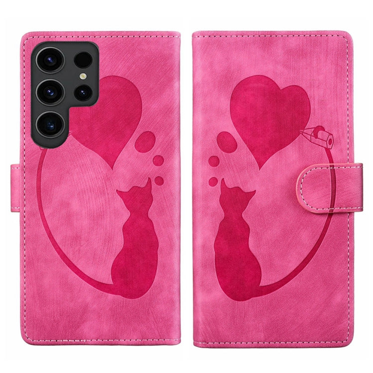 Custodia per telefono in pelle con penna a cuore e gatto in rilievo, For Samsung Galaxy A15 5G, For Samsung Galaxy A55 5G, For Samsung Galaxy A35 5G, For Samsung Galaxy S24 Ultra 5G