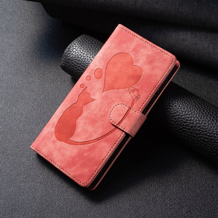 Custodia per telefono in pelle con penna a cuore e gatto in rilievo, For Samsung Galaxy S24+ 5G, For Samsung Galaxy S24 5G, For Samsung Galaxy A05s, For Samsung Galaxy A25 5G
