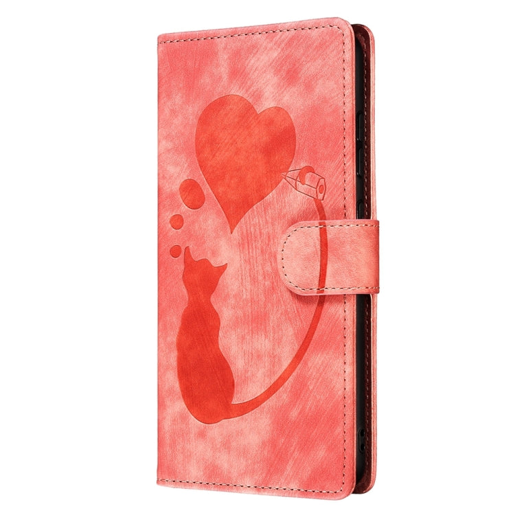 Custodia per telefono in pelle con penna a cuore e gatto in rilievo, For Samsung Galaxy S24+ 5G, For Samsung Galaxy S24 5G, For Samsung Galaxy A05s, For Samsung Galaxy A25 5G