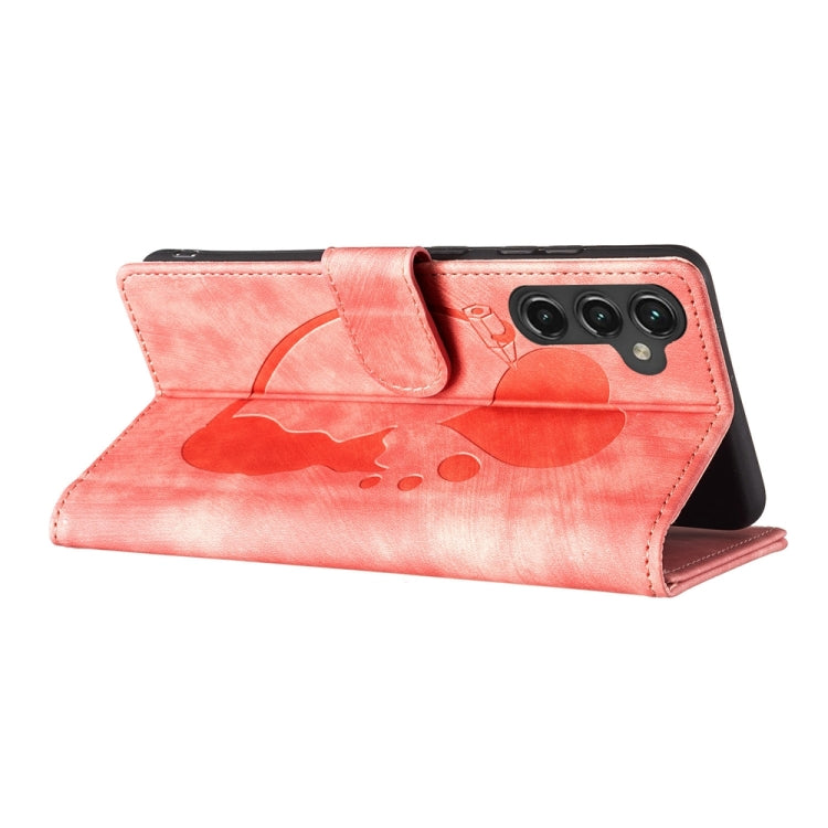Custodia per telefono in pelle con penna a cuore e gatto in rilievo, For Samsung Galaxy S24+ 5G, For Samsung Galaxy S24 5G, For Samsung Galaxy A05s, For Samsung Galaxy A25 5G