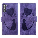 Custodia per telefono in pelle con penna a cuore e gatto in rilievo, For Samsung Galaxy A54 5G, For Samsung Galaxy S23 Ultra 5G, For Samsung Galaxy S23+ 5G, For Samsung Galaxy S23 5G