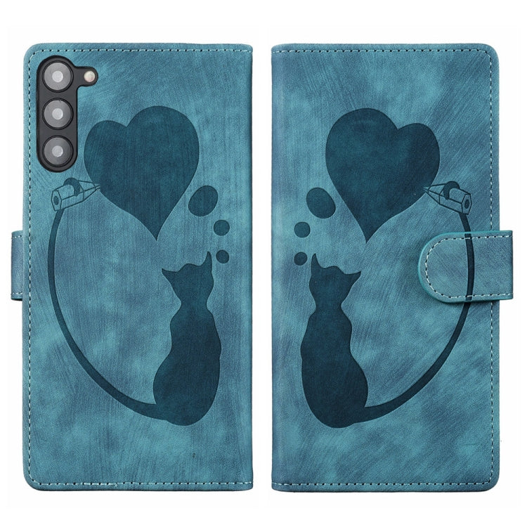 Custodia per telefono in pelle con penna a cuore e gatto in rilievo, For Samsung Galaxy A54 5G, For Samsung Galaxy S23 Ultra 5G, For Samsung Galaxy S23+ 5G, For Samsung Galaxy S23 5G