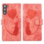 Custodia per telefono in pelle con penna a cuore e gatto in rilievo, For Samsung Galaxy A54 5G, For Samsung Galaxy S23 Ultra 5G, For Samsung Galaxy S23+ 5G, For Samsung Galaxy S23 5G