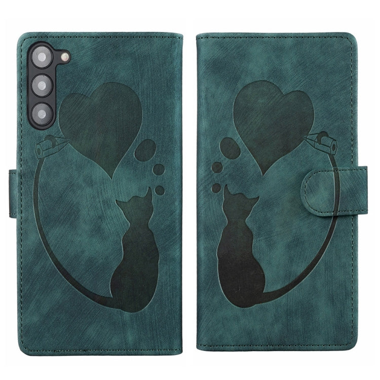 Custodia per telefono in pelle con penna a cuore e gatto in rilievo, For Samsung Galaxy A54 5G, For Samsung Galaxy S23 Ultra 5G, For Samsung Galaxy S23+ 5G, For Samsung Galaxy S23 5G