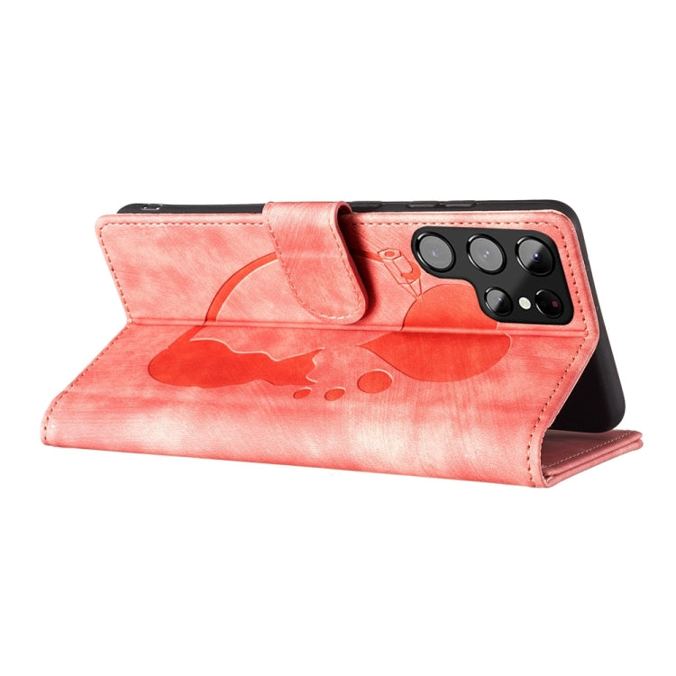 Custodia per telefono in pelle con penna a cuore e gatto in rilievo, For Samsung Galaxy S22 Ultra 5G, For Samsung Galaxy S22+ 5G, For Samsung Galaxy S22 5G, For Samsung Galaxy A52 5G / A52s 5G