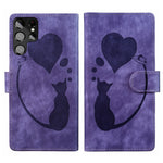 Custodia per telefono in pelle con penna a cuore e gatto in rilievo, For Samsung Galaxy S22 Ultra 5G, For Samsung Galaxy S22+ 5G, For Samsung Galaxy S22 5G, For Samsung Galaxy A52 5G / A52s 5G