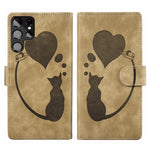 Custodia per telefono in pelle con penna a cuore e gatto in rilievo, For Samsung Galaxy S22 Ultra 5G, For Samsung Galaxy S22+ 5G, For Samsung Galaxy S22 5G, For Samsung Galaxy A52 5G / A52s 5G