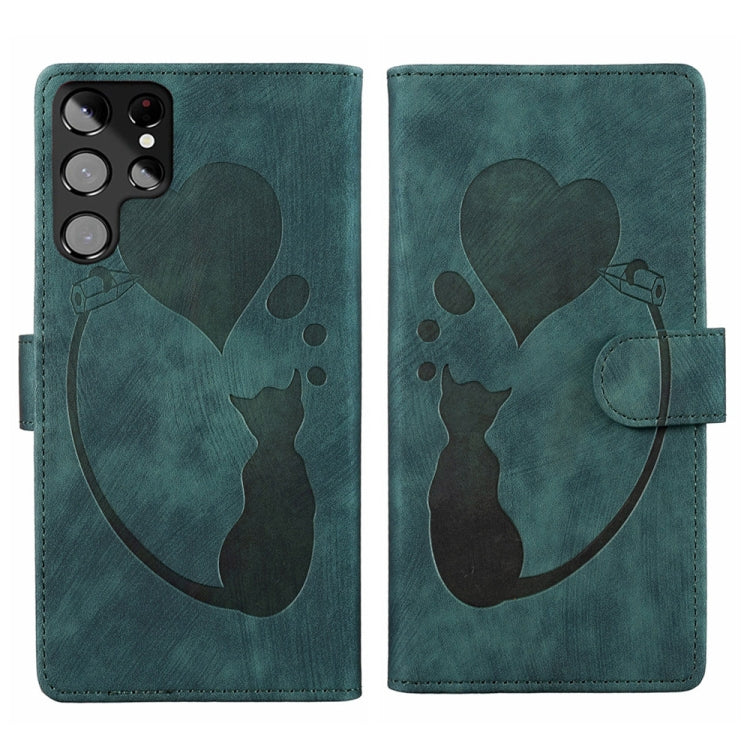 Custodia per telefono in pelle con penna a cuore e gatto in rilievo, For Samsung Galaxy S22 Ultra 5G, For Samsung Galaxy S22+ 5G, For Samsung Galaxy S22 5G, For Samsung Galaxy A52 5G / A52s 5G