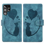 Custodia per telefono in pelle con penna a cuore e gatto in rilievo, For Samsung Galaxy S22 Ultra 5G, For Samsung Galaxy S22+ 5G, For Samsung Galaxy S22 5G, For Samsung Galaxy A52 5G / A52s 5G