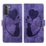 Custodia per telefono in pelle con penna a cuore e gatto in rilievo, For Samsung Galaxy S22 Ultra 5G, For Samsung Galaxy S22+ 5G, For Samsung Galaxy S22 5G, For Samsung Galaxy A52 5G / A52s 5G