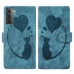 Custodia per telefono in pelle con penna a cuore e gatto in rilievo, For Samsung Galaxy S22 Ultra 5G, For Samsung Galaxy S22+ 5G, For Samsung Galaxy S22 5G, For Samsung Galaxy A52 5G / A52s 5G