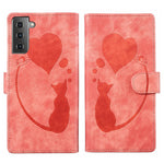 Custodia per telefono in pelle con penna a cuore e gatto in rilievo, For Samsung Galaxy S22 Ultra 5G, For Samsung Galaxy S22+ 5G, For Samsung Galaxy S22 5G, For Samsung Galaxy A52 5G / A52s 5G