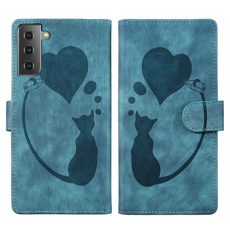 Custodia per telefono in pelle con penna a cuore e gatto in rilievo, For Samsung Galaxy S22 Ultra 5G, For Samsung Galaxy S22+ 5G, For Samsung Galaxy S22 5G, For Samsung Galaxy A52 5G / A52s 5G
