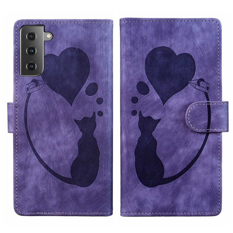 Custodia per telefono in pelle con penna a cuore e gatto in rilievo, For Samsung Galaxy S21 FE 5G, For Samsung Galaxy A32 5G, For Samsung Galaxy S21 5G, For Samsung Galaxy S21+ 5G