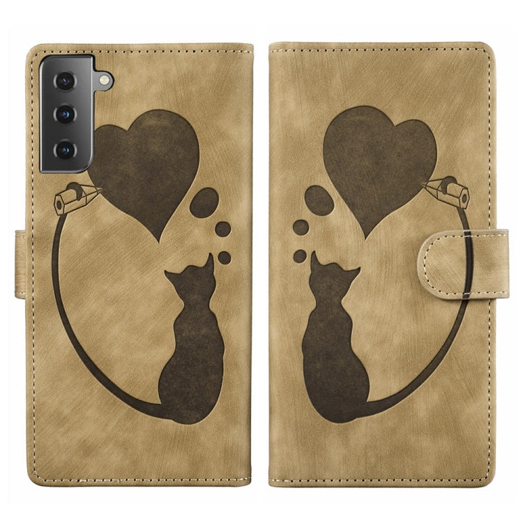 Custodia per telefono in pelle con penna a cuore e gatto in rilievo, For Samsung Galaxy S21 FE 5G, For Samsung Galaxy A32 5G, For Samsung Galaxy S21 5G, For Samsung Galaxy S21+ 5G
