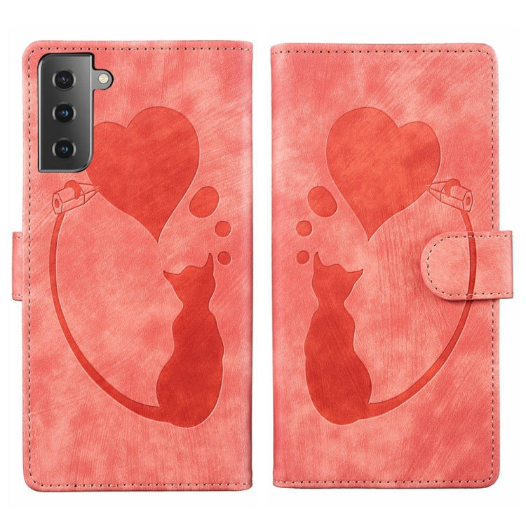 Custodia per telefono in pelle con penna a cuore e gatto in rilievo, For Samsung Galaxy S21 FE 5G, For Samsung Galaxy A32 5G, For Samsung Galaxy S21 5G, For Samsung Galaxy S21+ 5G