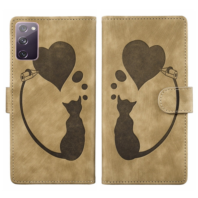 Custodia per telefono in pelle con penna a cuore e gatto in rilievo, For Samsung Galaxy S21 Ultra 5G, For Samsung Galaxy S20 FE 5G