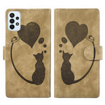Custodia per telefono in pelle con penna a cuore e gatto in rilievo, For Samsung Galaxy A14 5G, For Samsung Galaxy A13 4G / 5G / A04, For Samsung Galaxy A53 5G, For Samsung Galaxy A33 5G