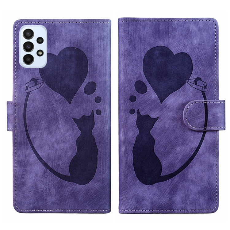 Custodia per telefono in pelle con penna a cuore e gatto in rilievo, For Samsung Galaxy S22 Ultra 5G, For Samsung Galaxy S22+ 5G, For Samsung Galaxy S22 5G, For Samsung Galaxy A52 5G / A52s 5G
