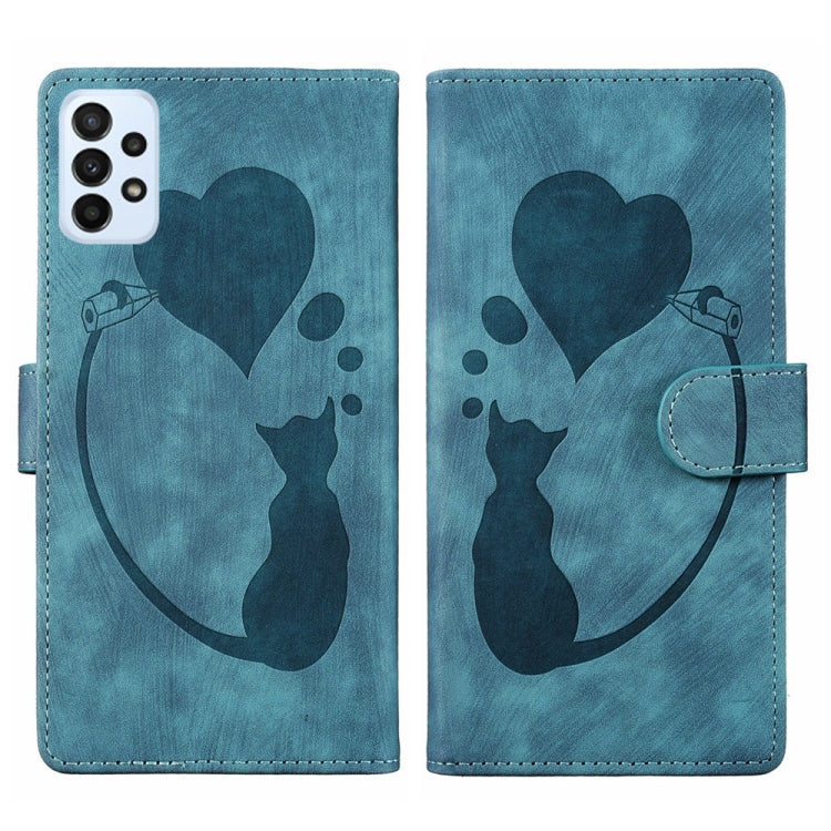 Custodia per telefono in pelle con penna a cuore e gatto in rilievo, For Samsung Galaxy S22 Ultra 5G, For Samsung Galaxy S22+ 5G, For Samsung Galaxy S22 5G, For Samsung Galaxy A52 5G / A52s 5G