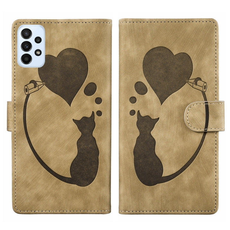 Custodia per telefono in pelle con penna a cuore e gatto in rilievo, For Samsung Galaxy A14 5G, For Samsung Galaxy A13 4G / 5G / A04, For Samsung Galaxy A53 5G, For Samsung Galaxy A33 5G